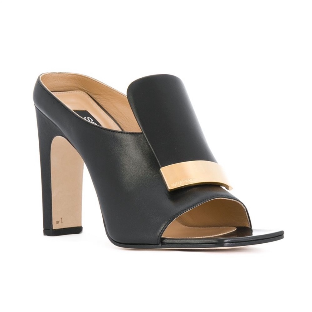 Sergio Rossi Leather SR1 Black Mule Sandals 36.5